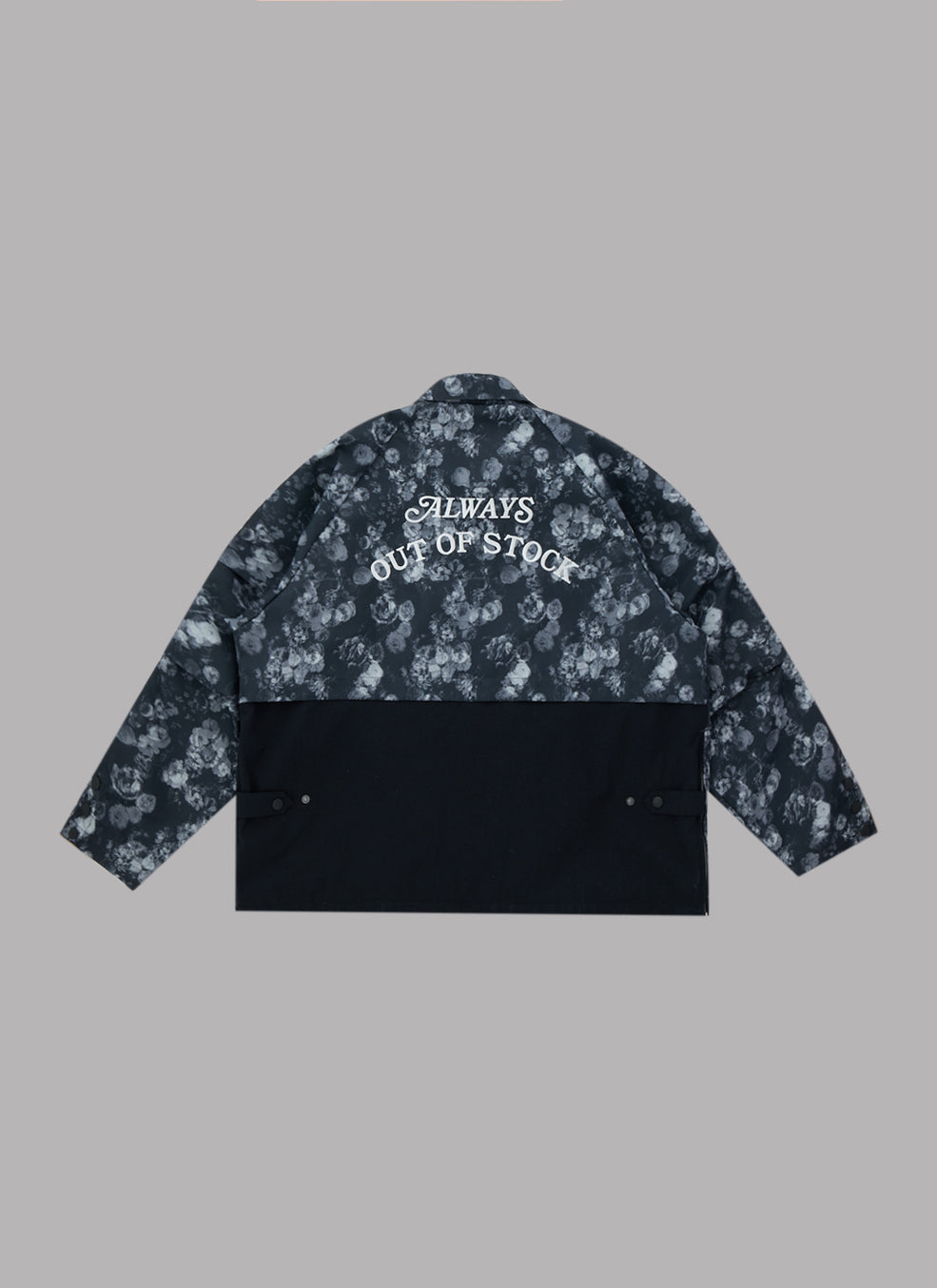 FLOWER PATTERN LIGHT BLOUSON JACKET-BLACK