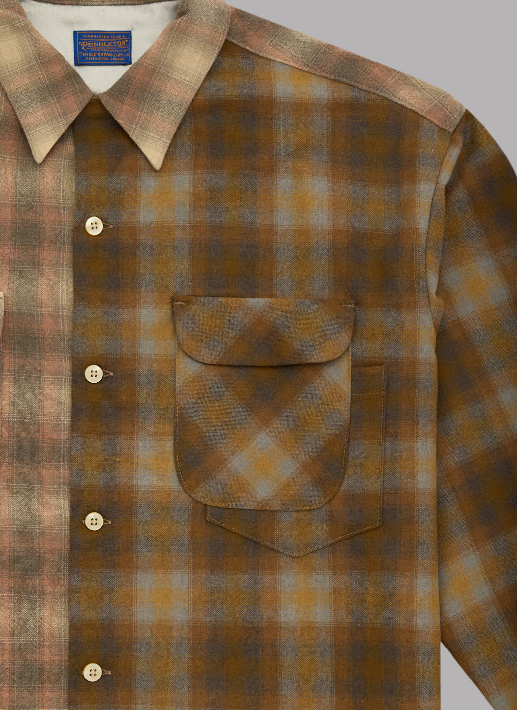 AOOS X PENDLETON OPEN COLLAR CHECKED SHIRT-BEIGE
