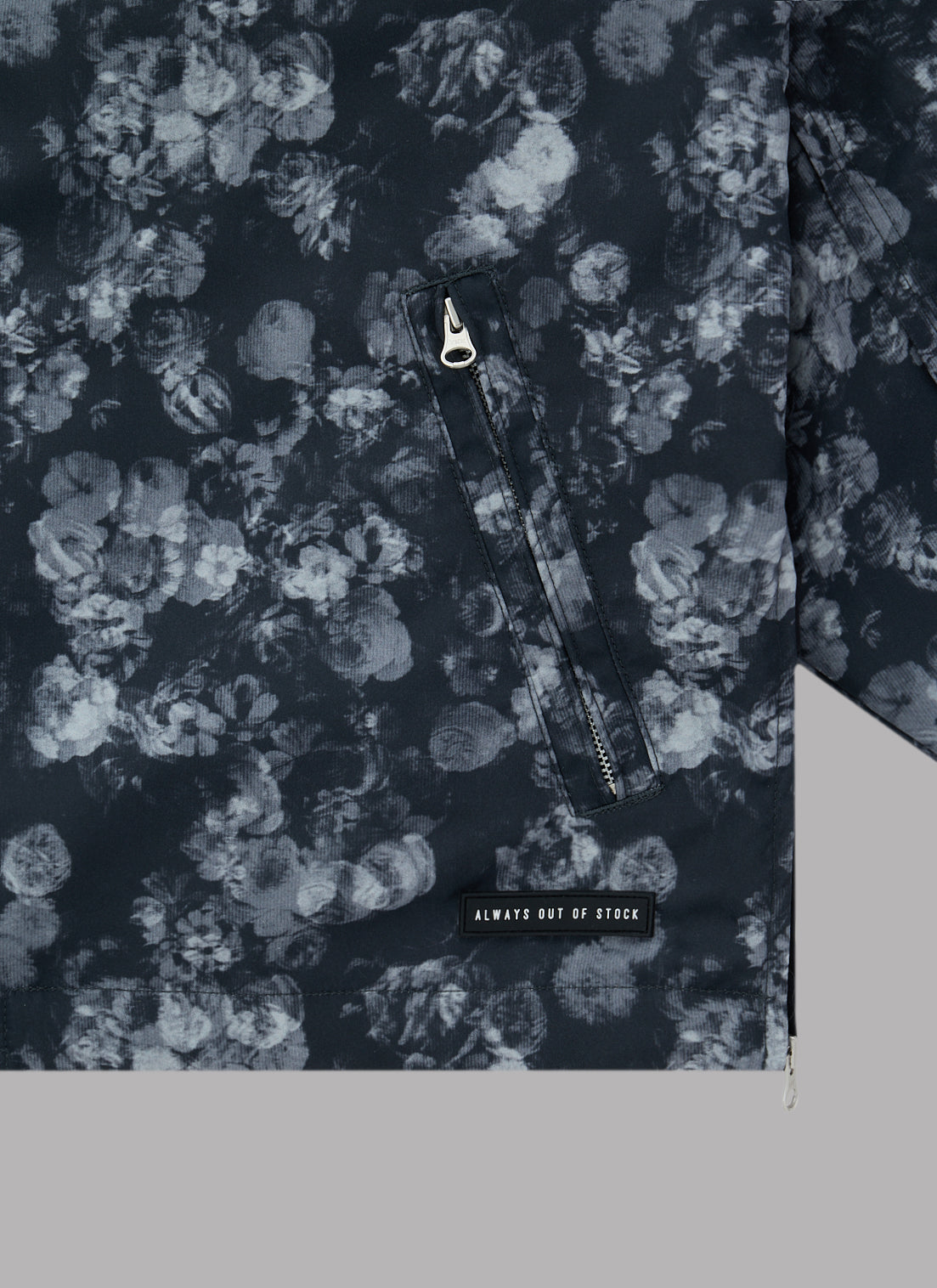 FLOWER PATTERN LIGHT BLOUSON JACKET-BLACK