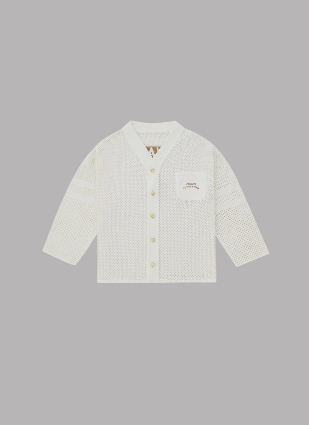 MESH KNIT BASEBALL CARDIGAN-OFF WHITE