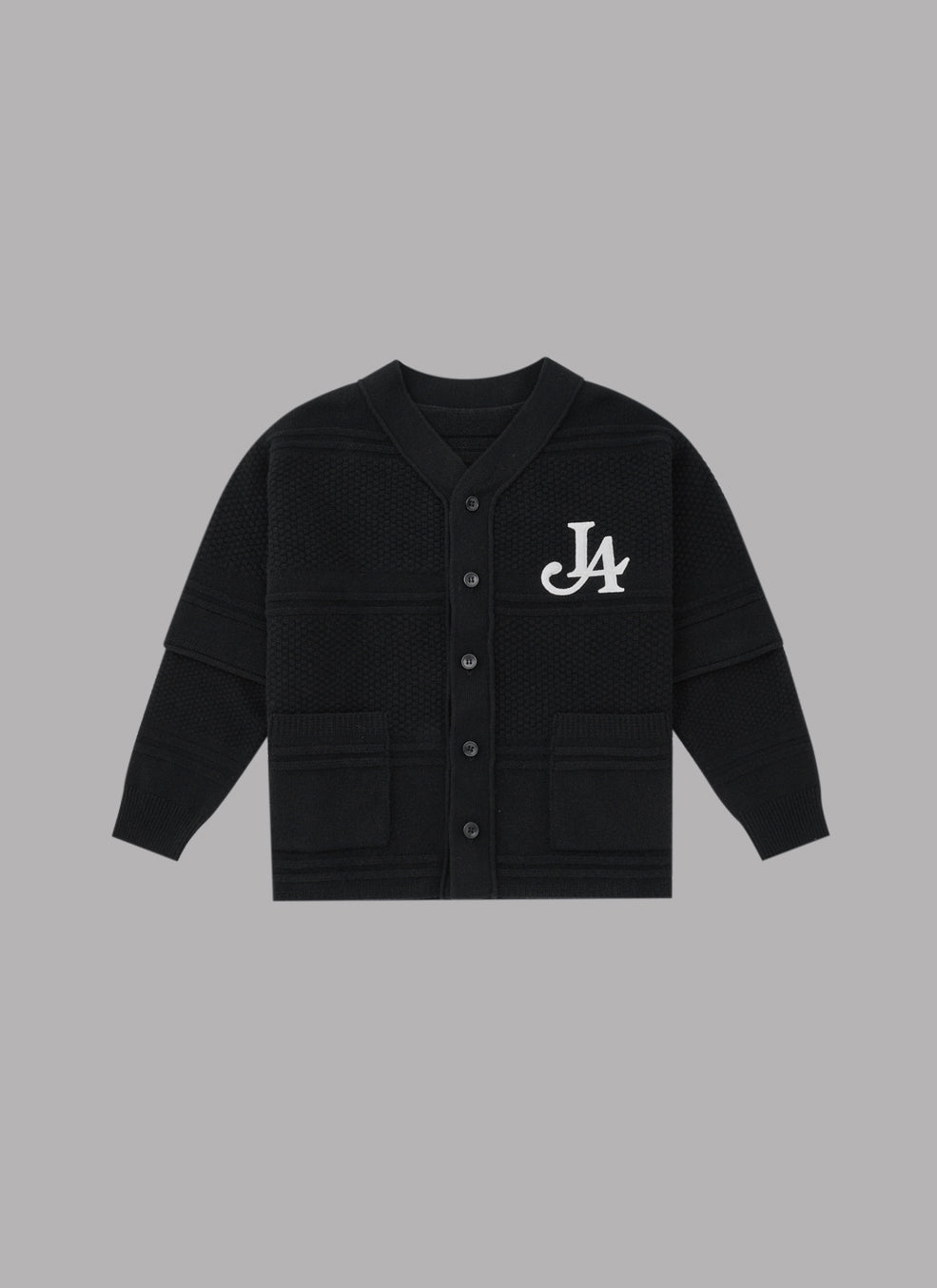 LA LOGO STRIPED CARDIGAN-BLACK
