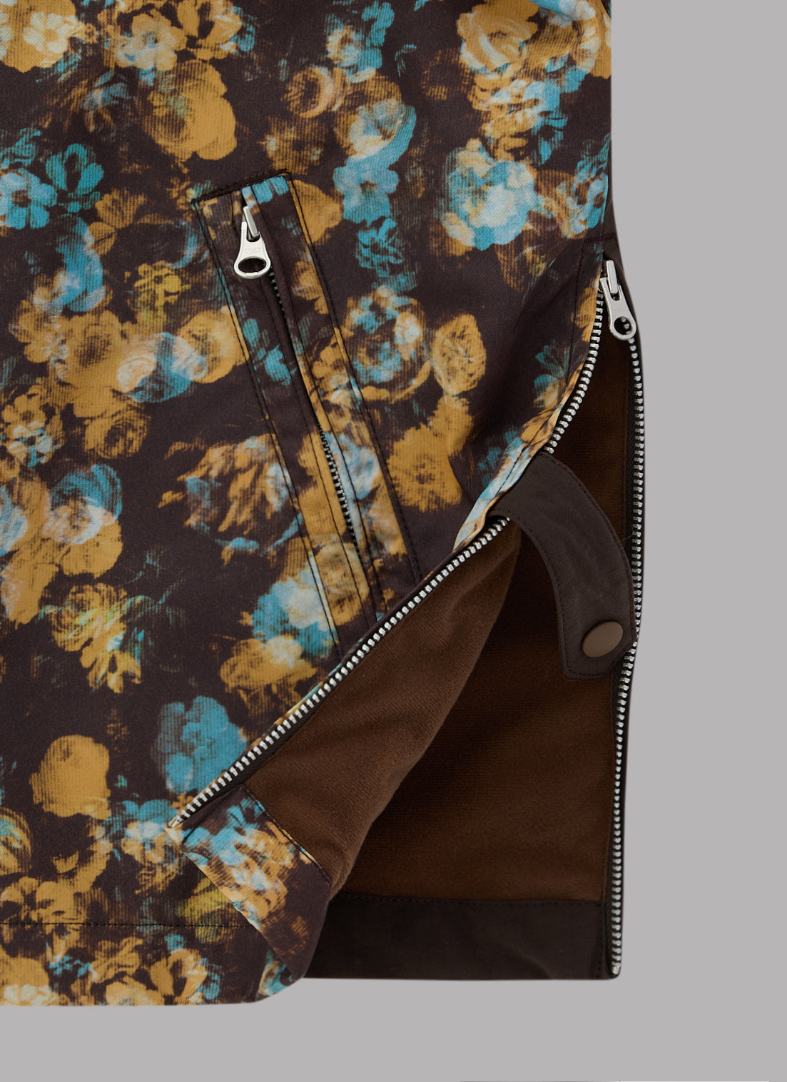 FLOWER PATTERN LIGHT BLOUSON JACKET-BROWN