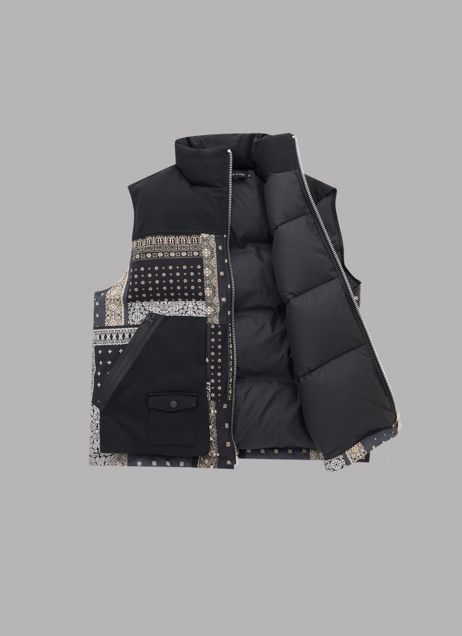 PAISLEY COMBINATION DOWN VEST-BLACK