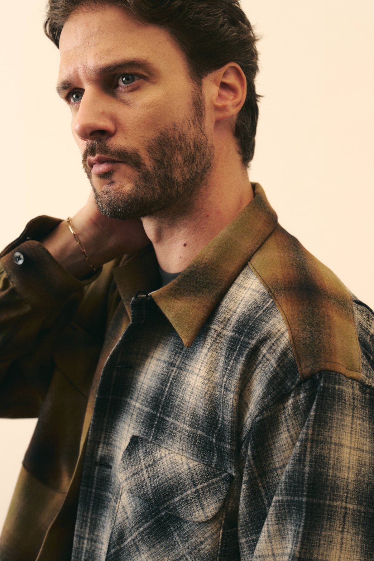 AOOS X PENDLETON OPEN COLLAR CHECKED SHIRT-BROWN
