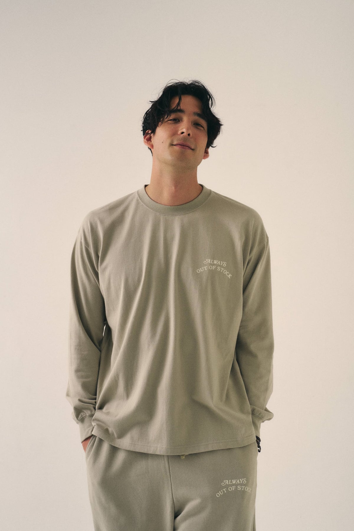 BASIC LOGO L/S TEE - SILVER GRAY x OFF WHITE