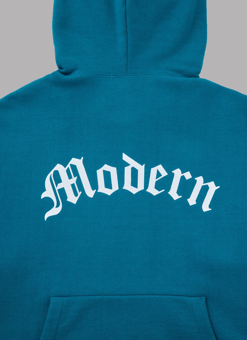 CUT OFF CROPPED THICK HOODIE-TURQUOISE