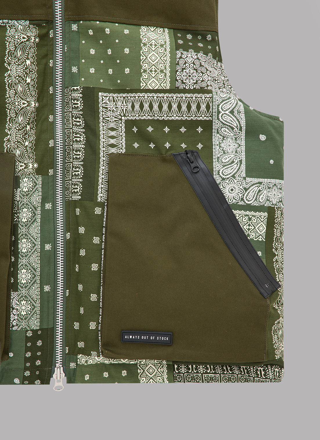 PAISLEY COMBINATION DOWN VEST-KHAKI