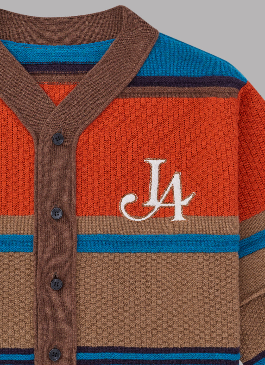 LA LOGO STRIPED CARDIGAN-BROWN