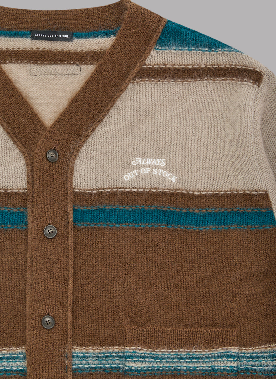 STRIPED KNIT MOHAIR CARDIGAN - BROWN