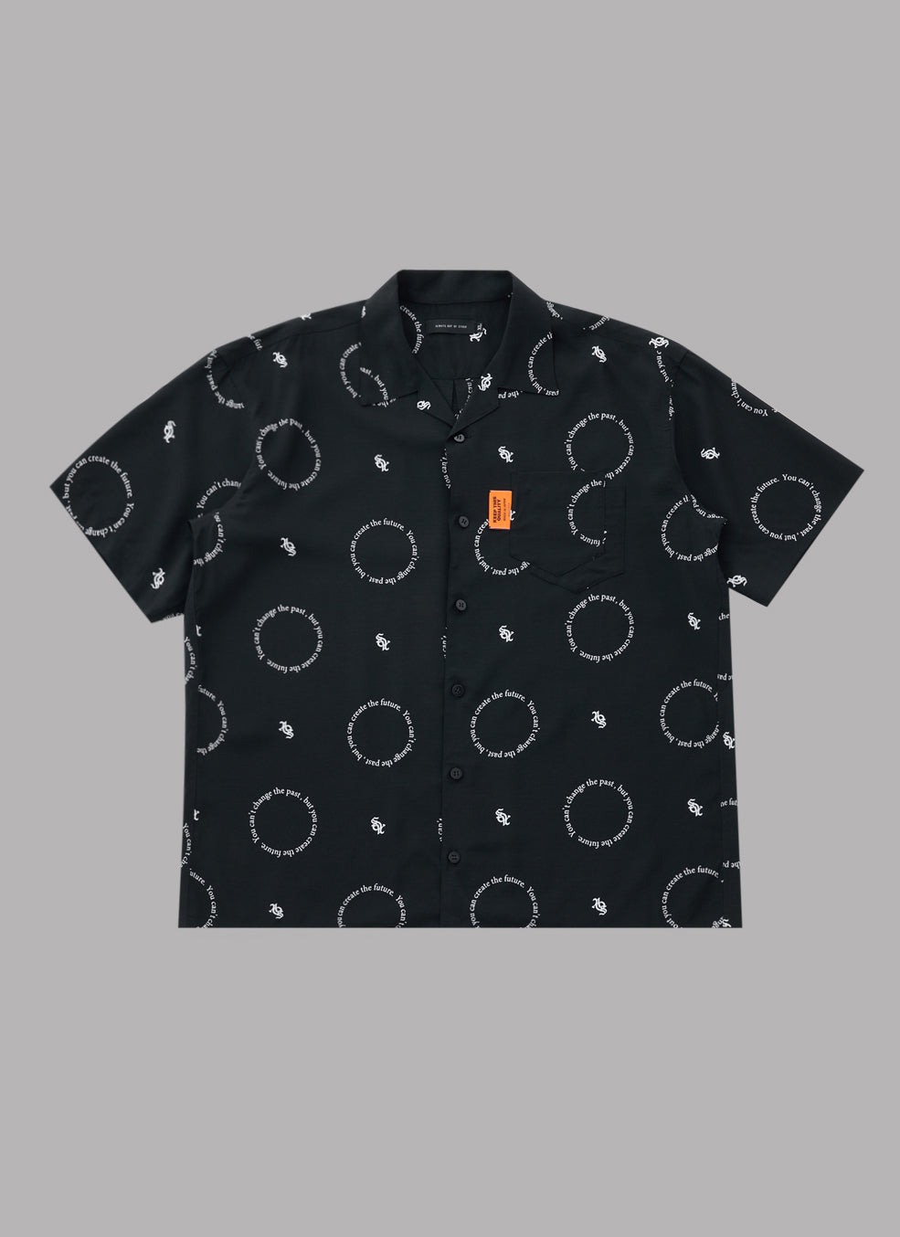 CIRCLE PATTERN OPEN COLLAR SHIRT-BLACK