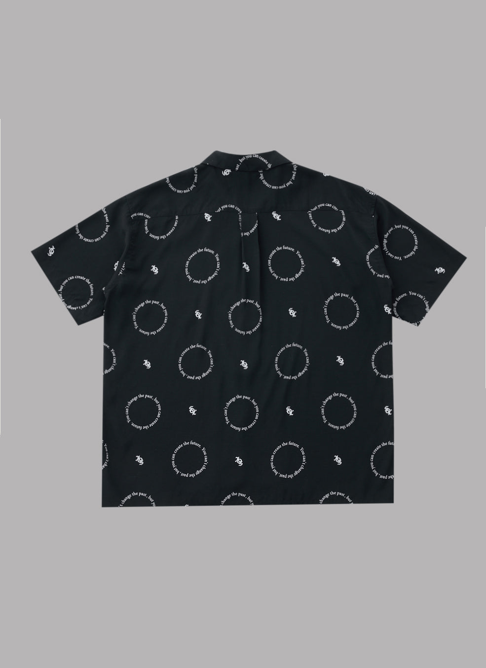 CIRCLE PATTERN OPEN COLLAR SHIRT-BLACK