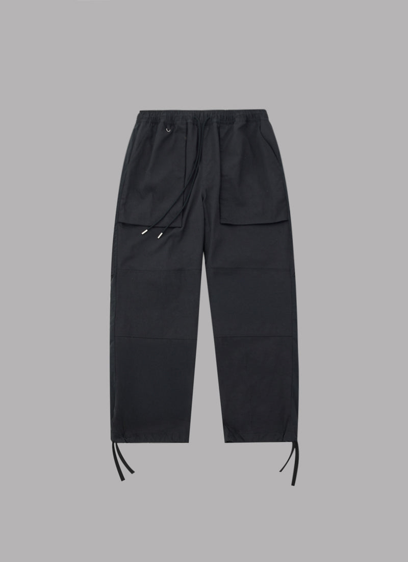 DOUBLE KNEE EASY CARGO PANTS-BLACK