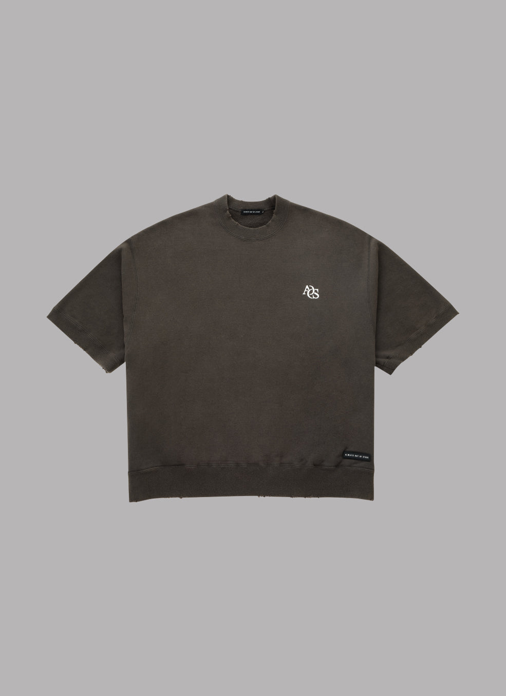 WASHED DAMAGED HALF SLEEVE CREWNECK-CHARCOAL