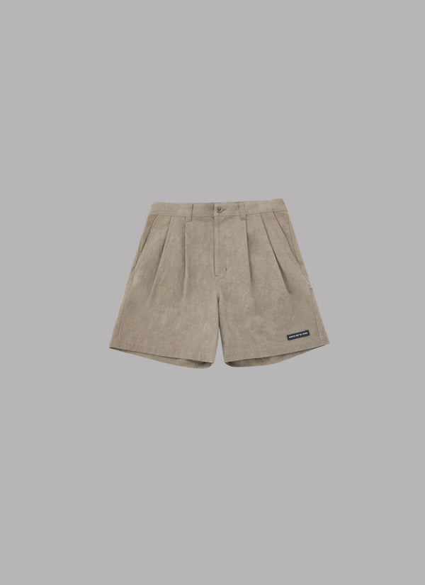 TWO TUCK CANVAS SHORTS-BEIGE