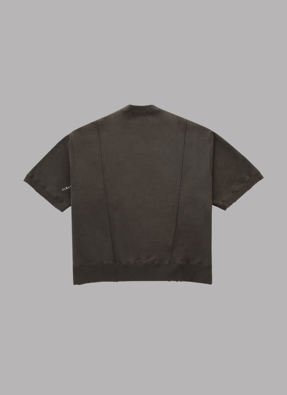 WASHED DAMAGED HALF SLEEVE CREWNECK-CHARCOAL