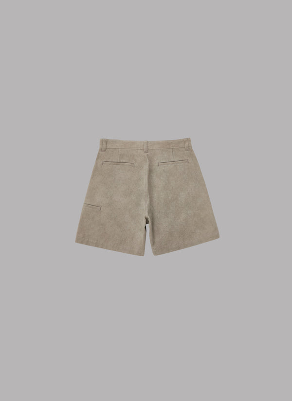 TWO TUCK CANVAS SHORTS-BEIGE