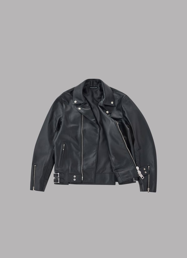 SWITCHED W LEATHER JACKET-BLACK