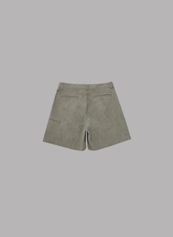 TWO TUCK CANVAS SHORTS-DARK OLIVE