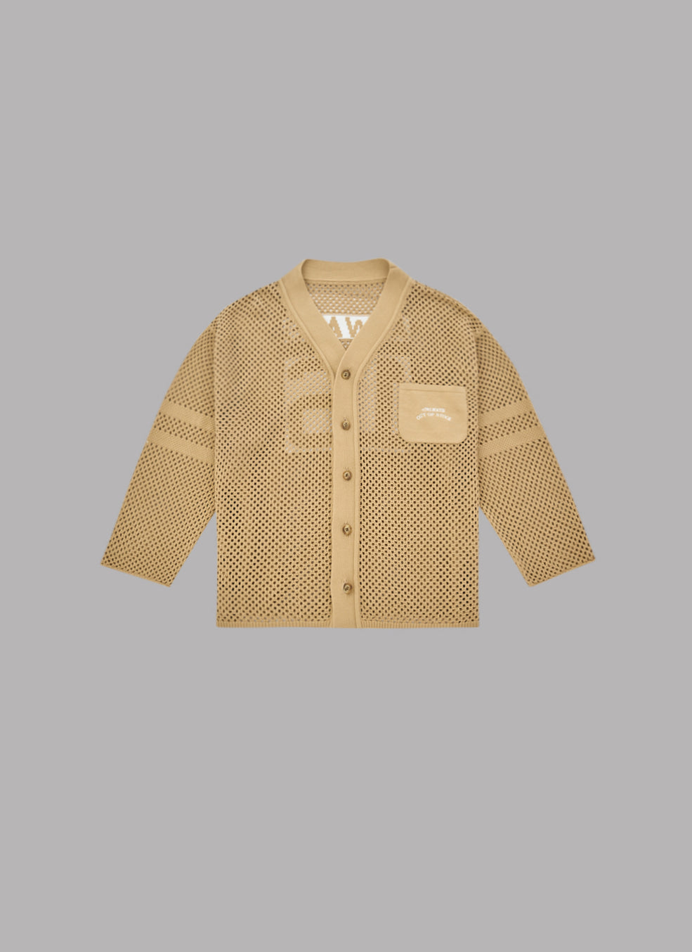 MESH KNIT BASEBALL CARDIGAN-BISCUIT