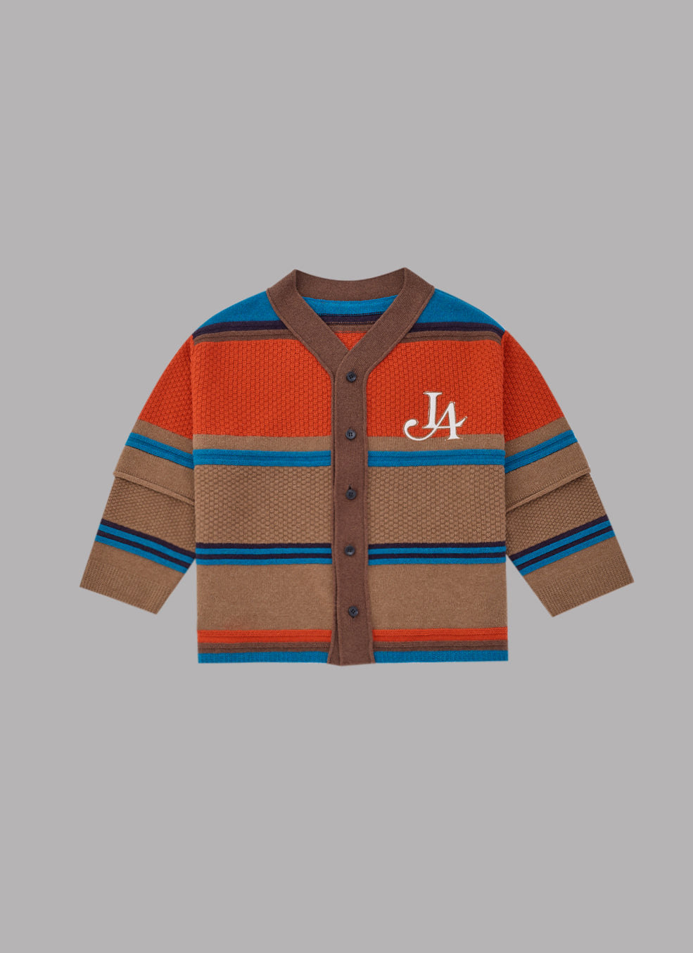 LA LOGO STRIPED CARDIGAN-BROWN