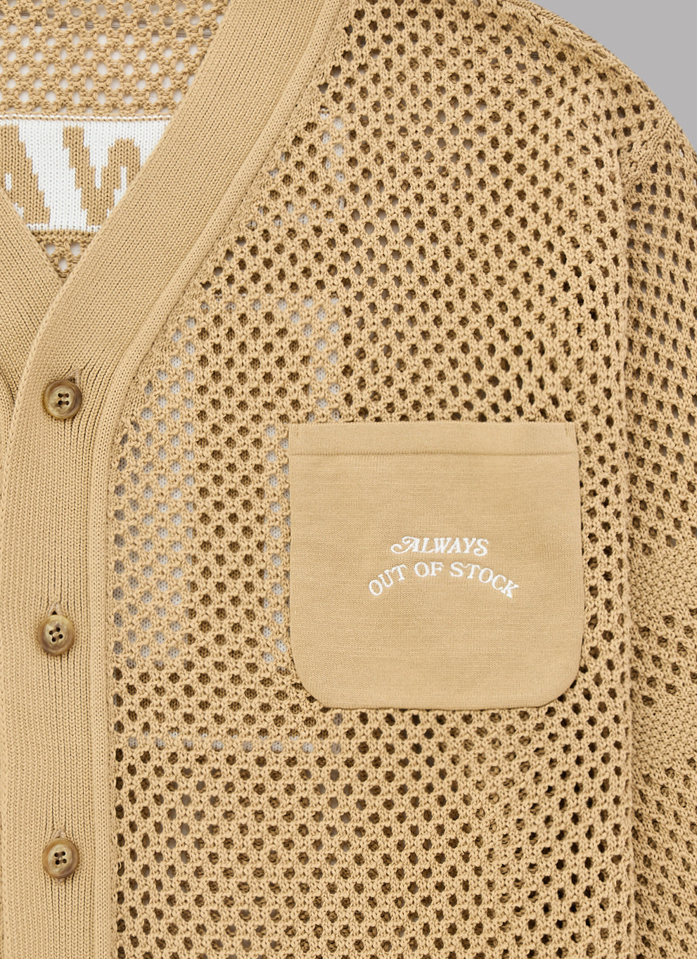 MESH KNIT BASEBALL CARDIGAN-BISCUIT