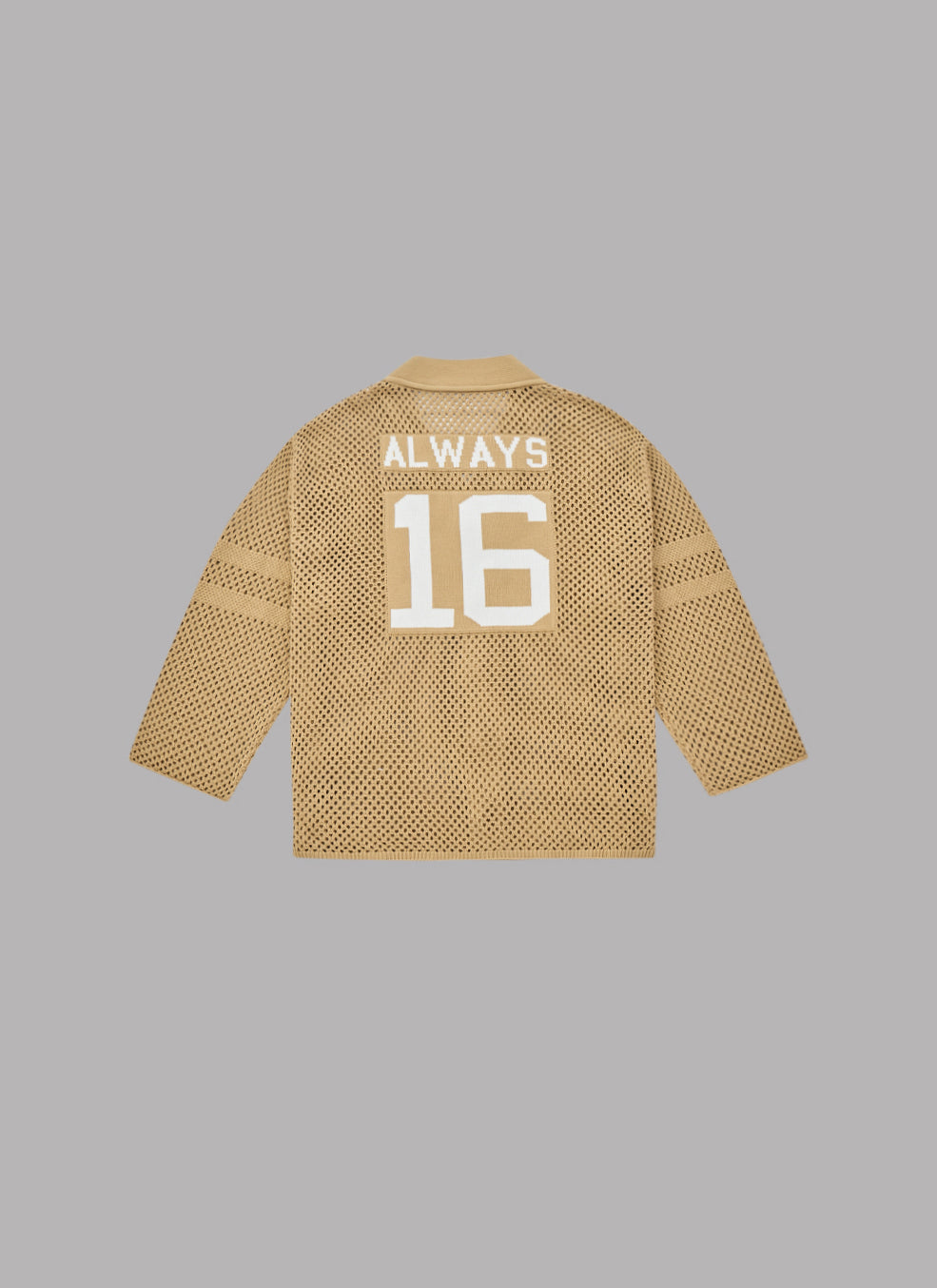 MESH KNIT BASEBALL CARDIGAN-BISCUIT