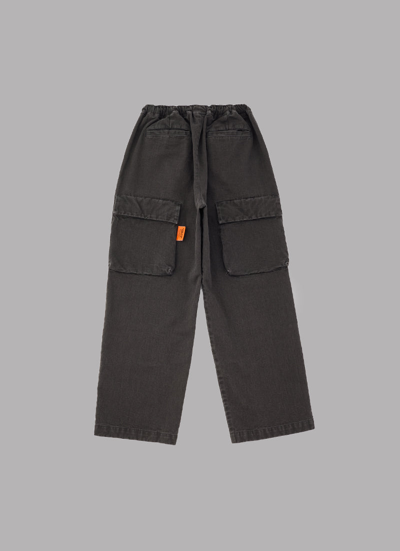WASHED WIDE PANTS-CHARCOAL