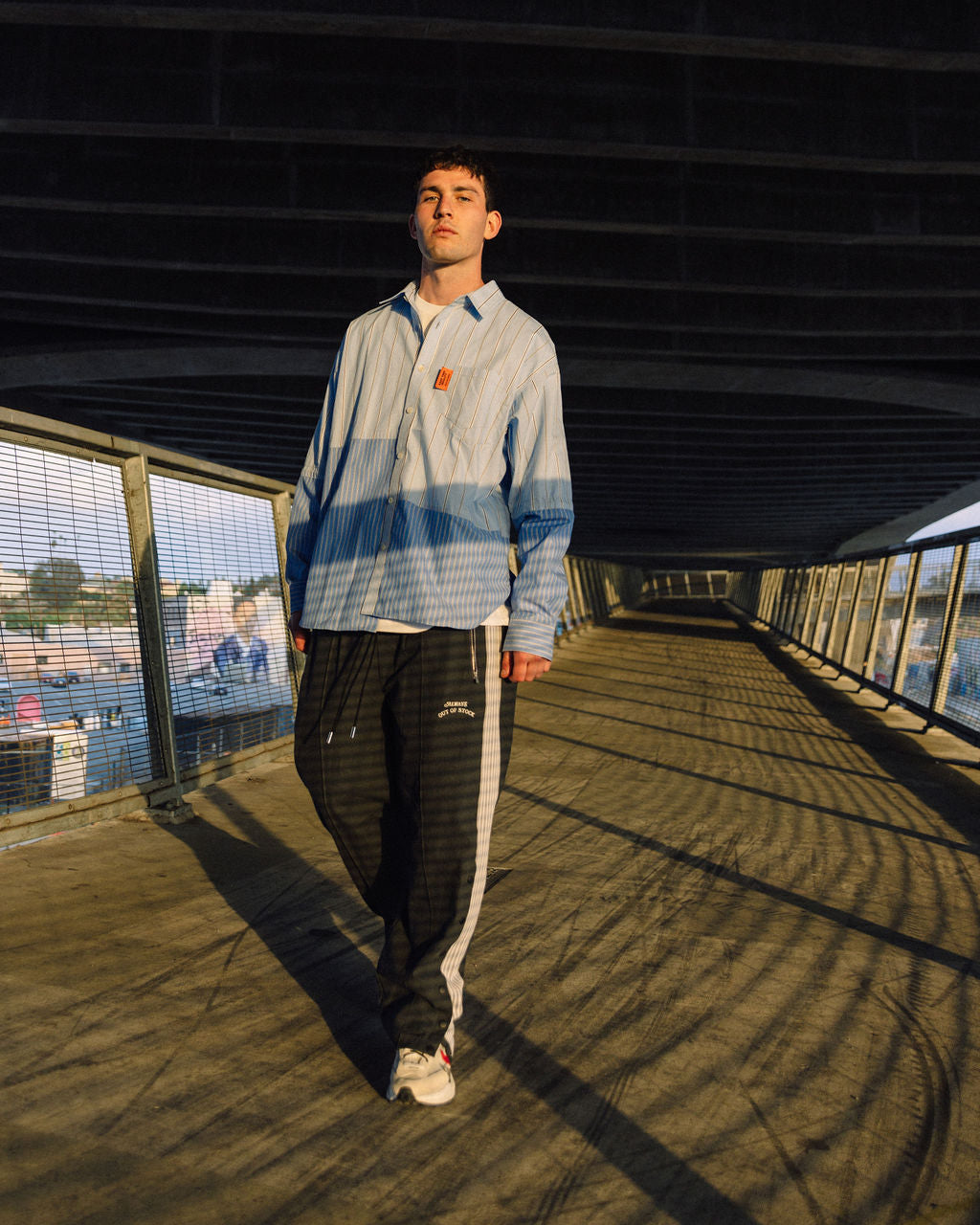 SIDE STRIPE EASY PANTS-CHARCOAL