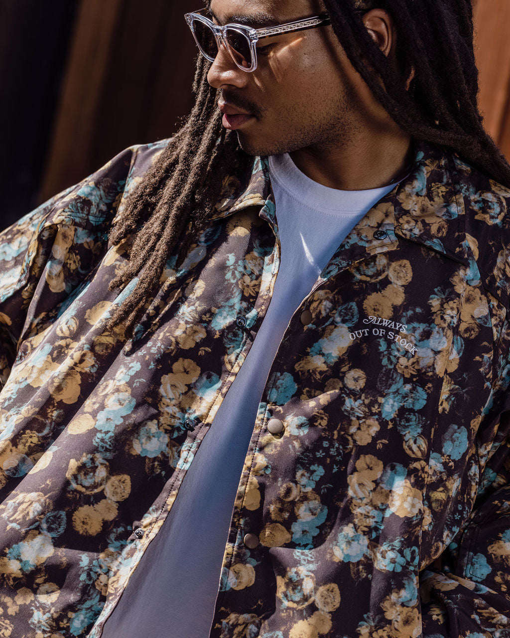 FLOWER PATTERN LIGHT BLOUSON JACKET-BROWN