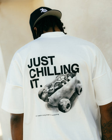 JUST CHILLING IT DROP SHOULDER S/S TEE-WHITE