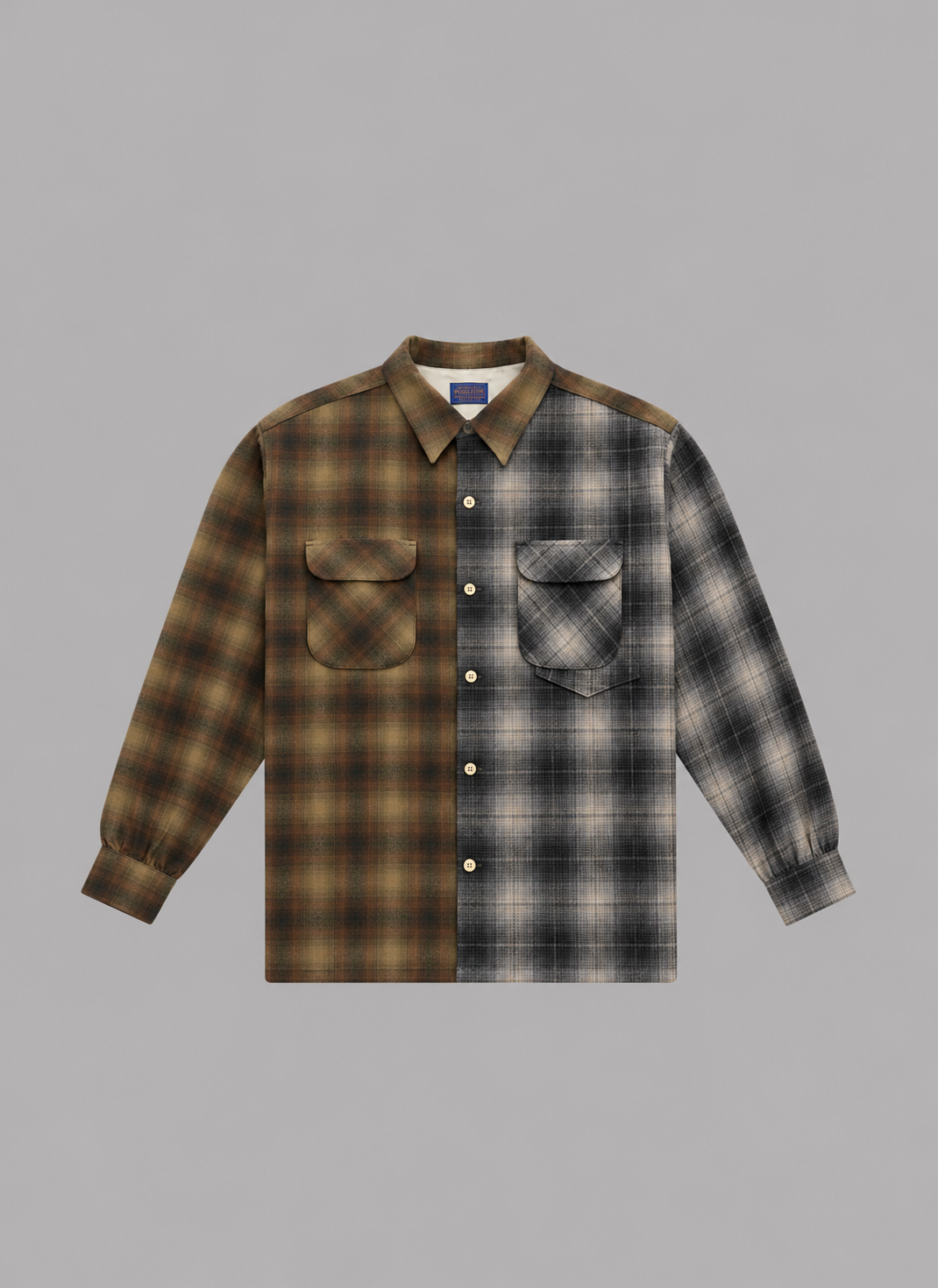 AOOS X PENDLETON OPEN COLLAR CHECKED SHIRT-BROWN
