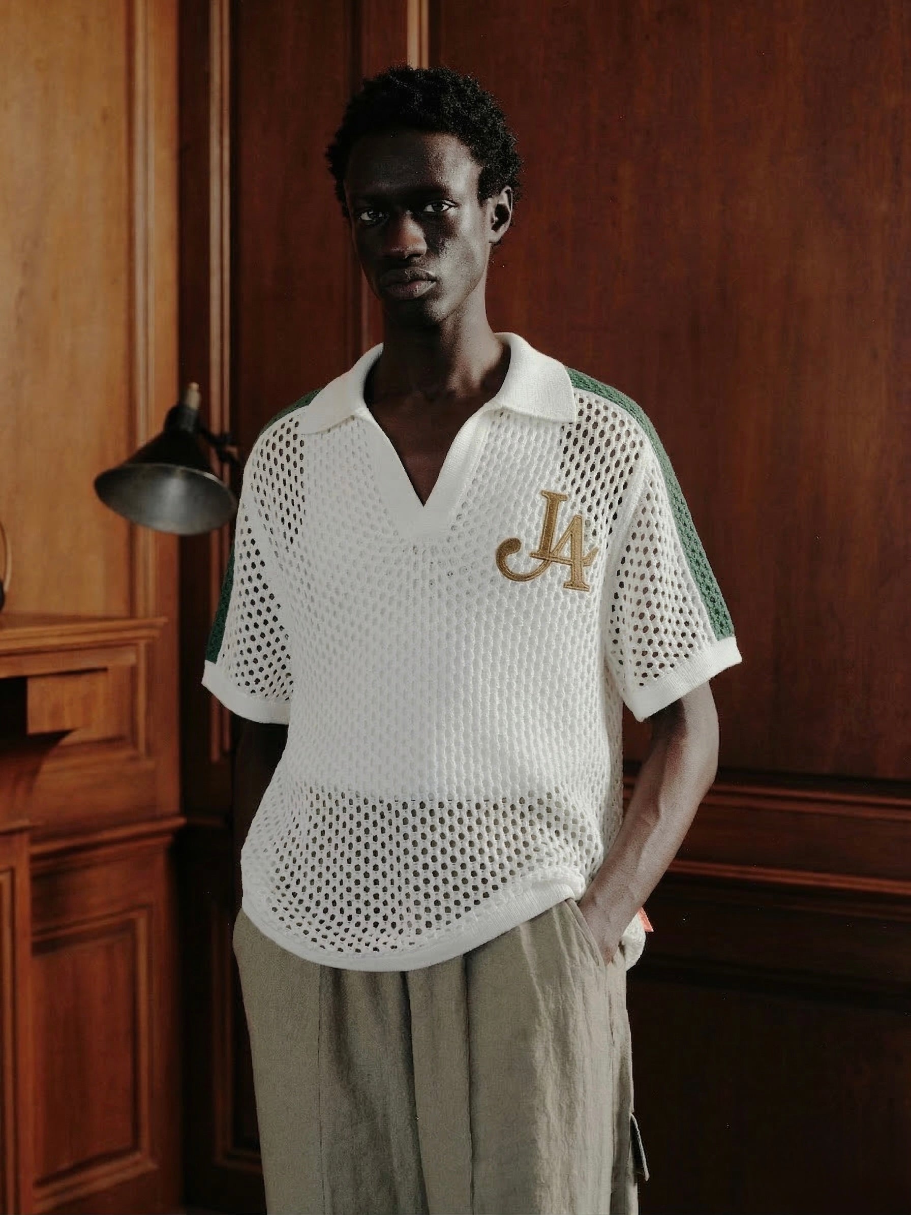 MESH KNIT GAME SHIRT-OFF WHITE