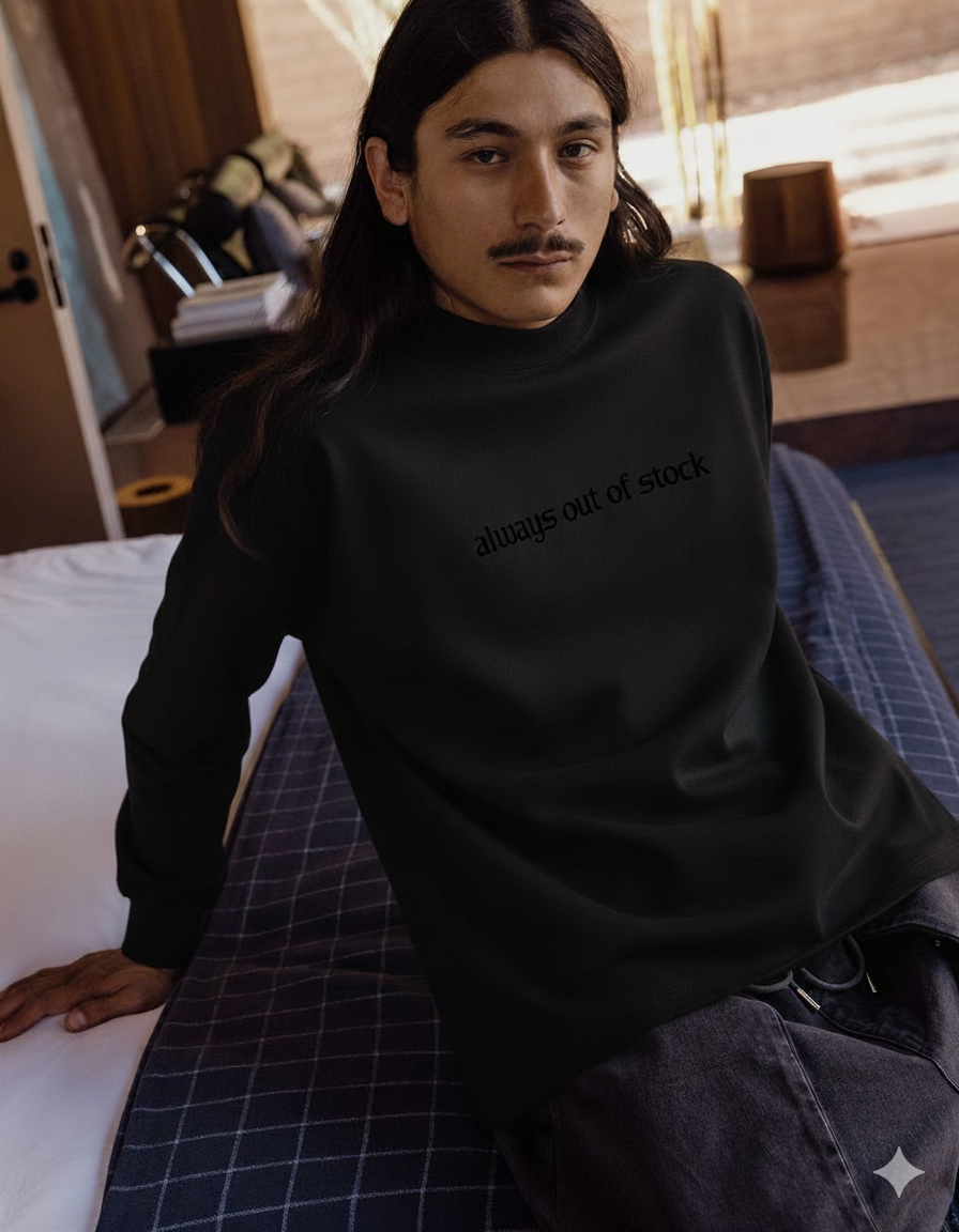 OLD ENGLISH DROP L/S TEE-BLACK