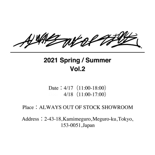 21SS Vol.2 Tokyo Pop Up 開催のお知らせ。(WEB 4/21 9:00PM)