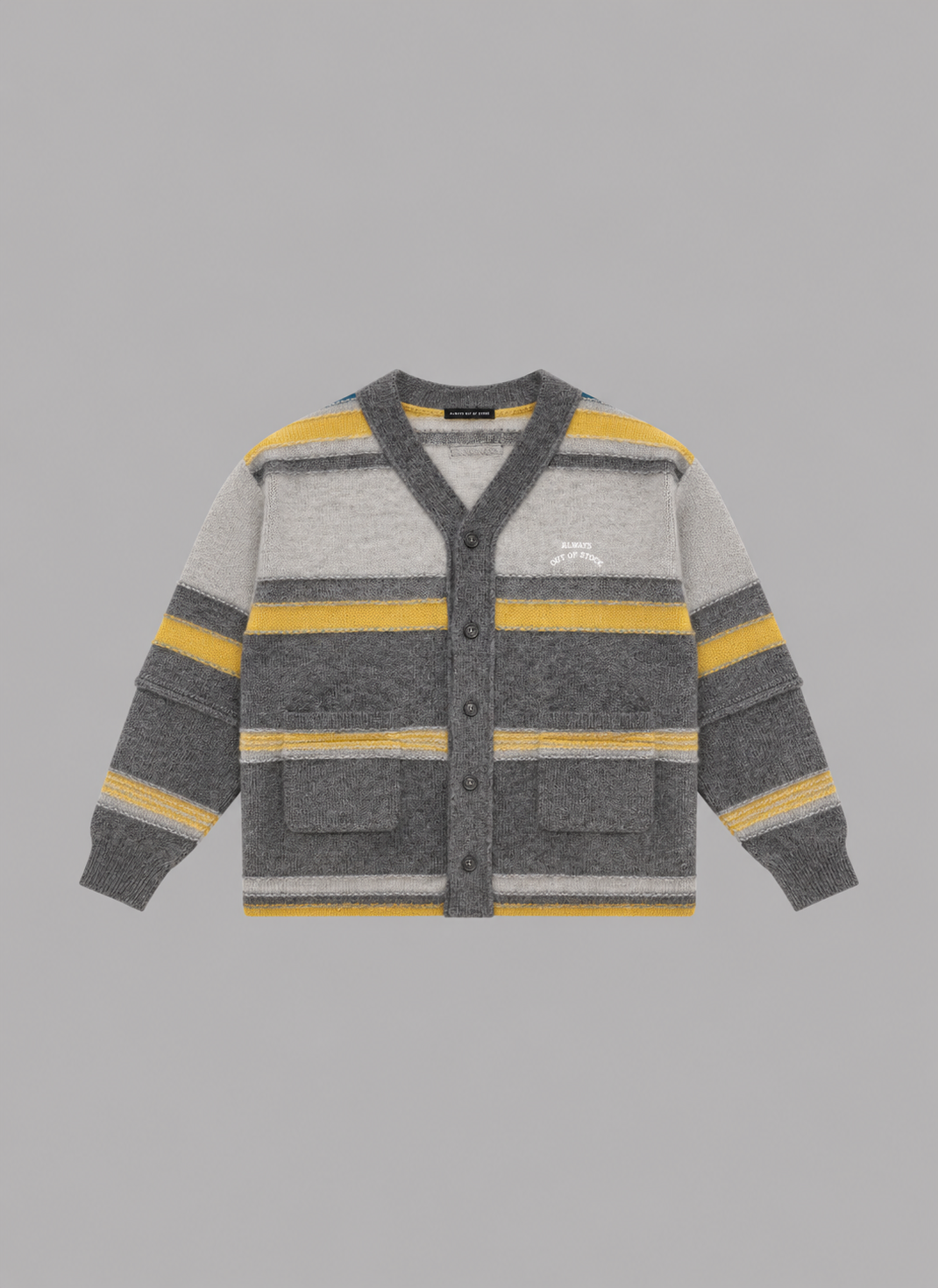STRIPED KNIT  MOHAIR CARDIGAN - GRAY