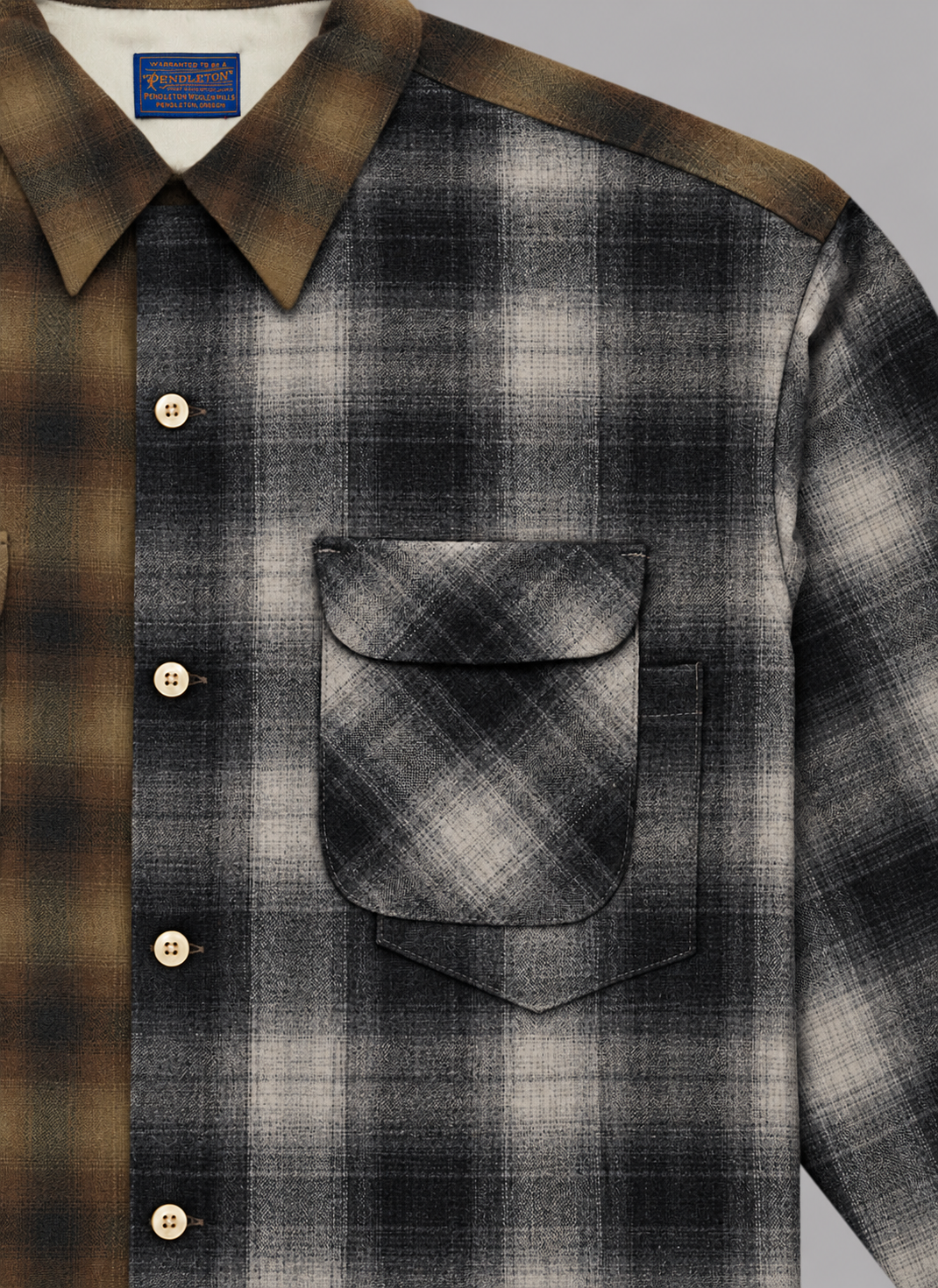 AOOS X PENDLETON OPEN COLLAR CHECKED SHIRT-BROWN