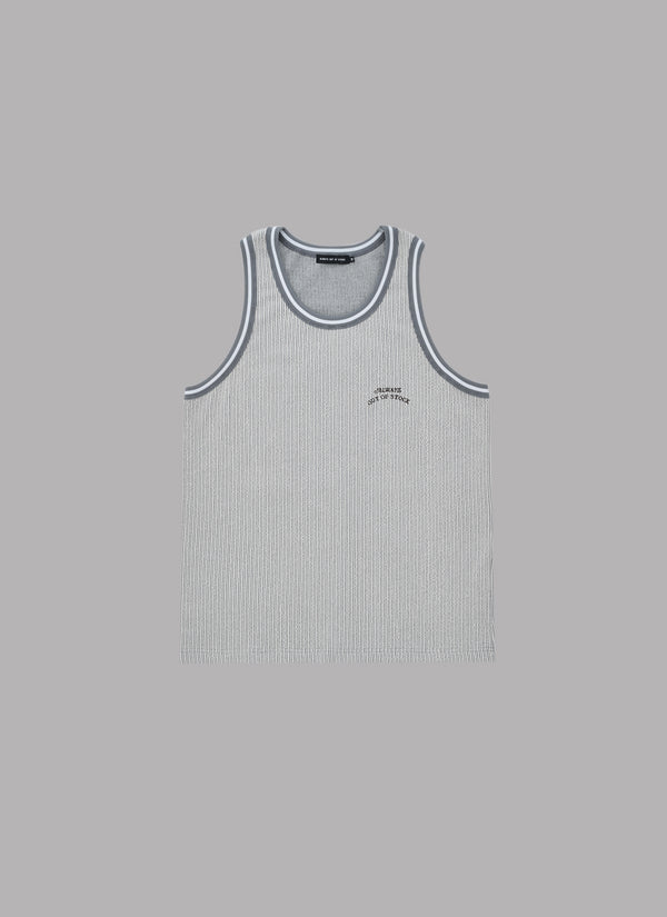 FRILL STRIPES TANK TOP-GRAY