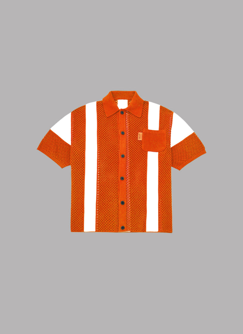 SUMMER KNIT RESORT SHIRT-ORANGE x IVORY