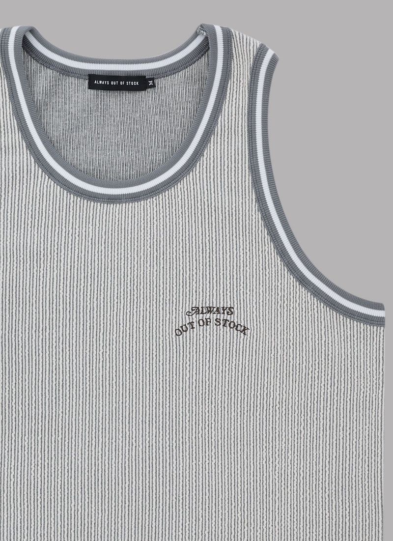 FRILL STRIPES TANK TOP-GRAY