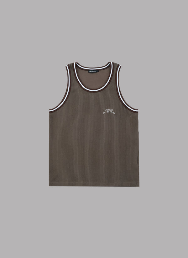 FRILL STRIPES TANK TOP-BROWN