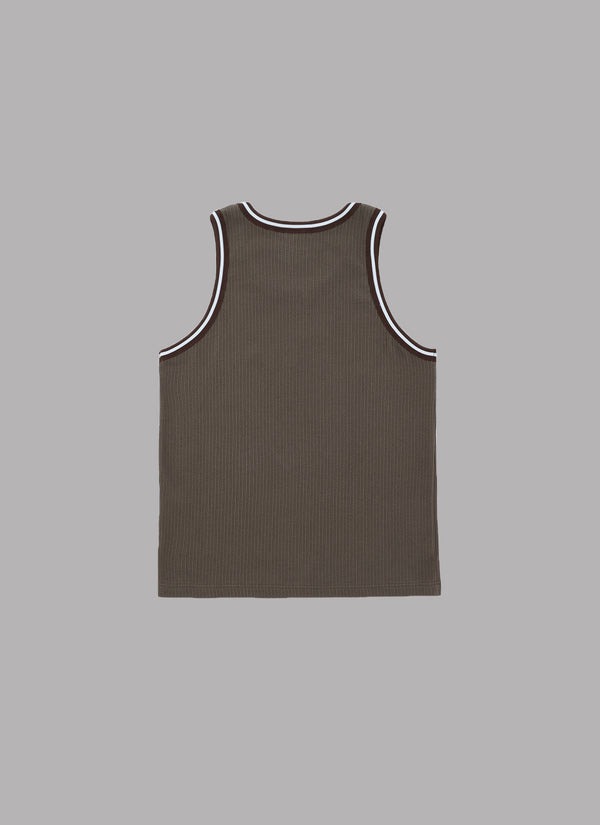 FRILL STRIPES TANK TOP-BROWN