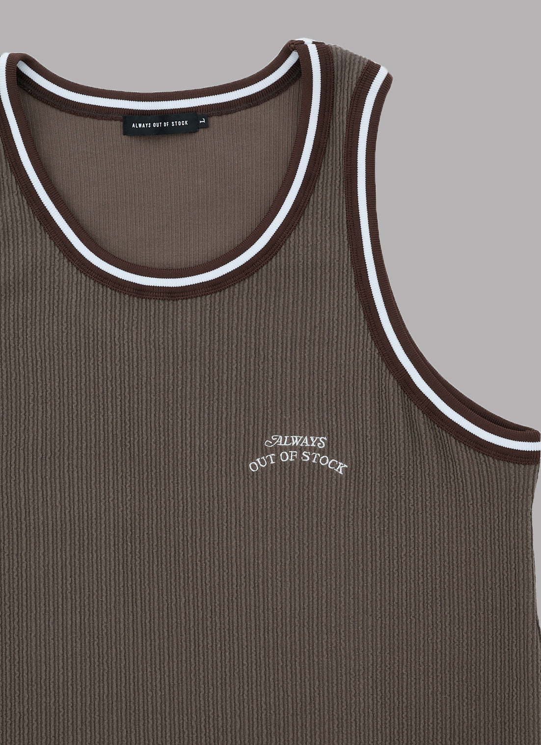 FRILL STRIPES TANK TOP-BROWN