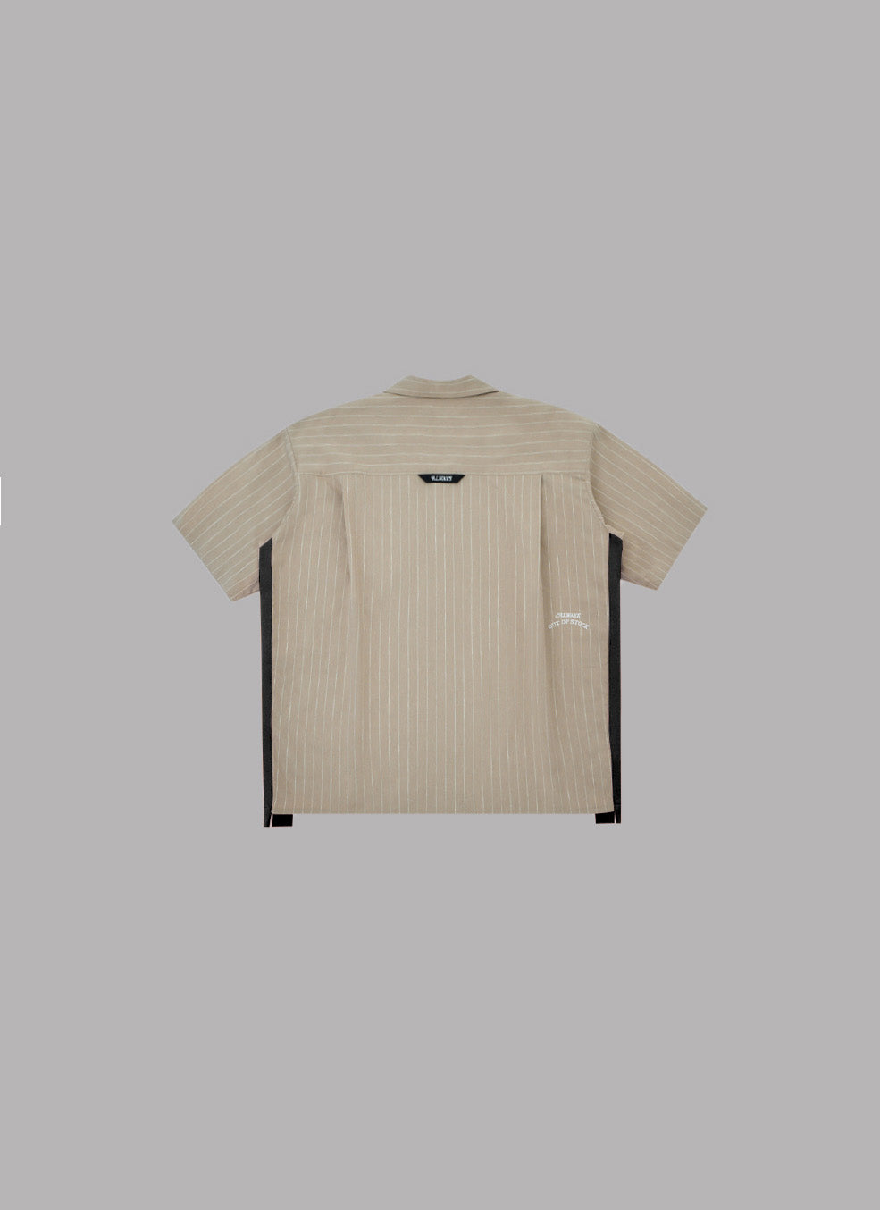 SIDE STRIPE OPEN COLLAR LINEN SHIRT-BEIGE