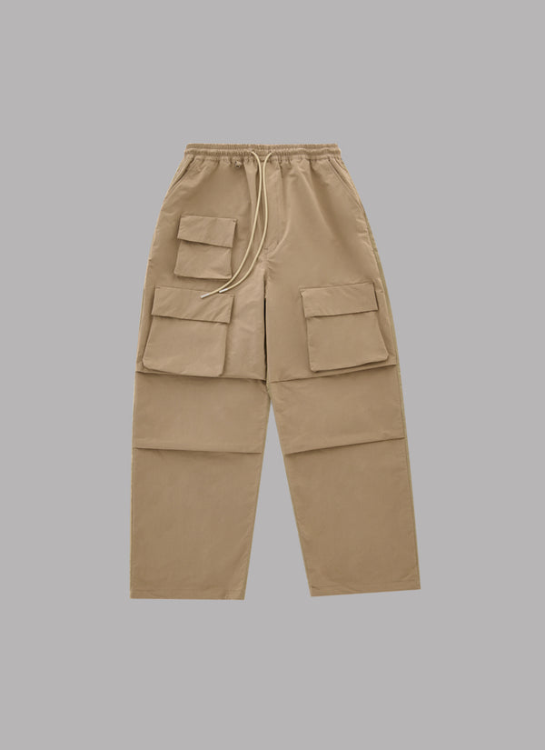 WIDE FATIGUE PANTS-BEIGE