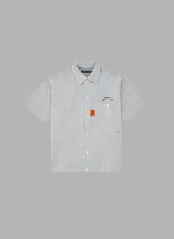 ・FRILL STRIPES S/S SHIRT-GRAY