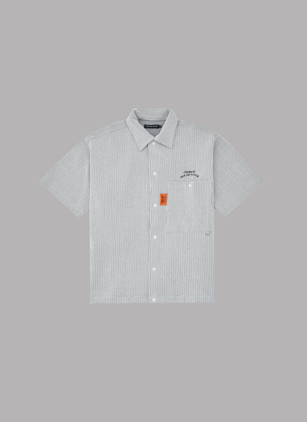 ・FRILL STRIPES S/S SHIRT-GRAY