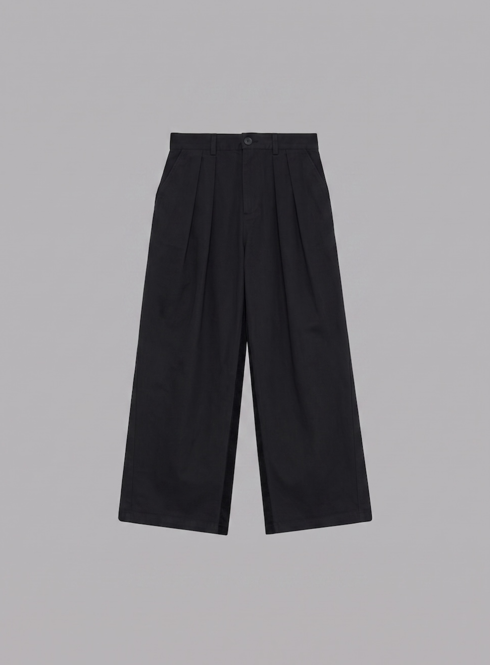 TWO-PLEAT SWITCHED WIDE PANTS - BLACK