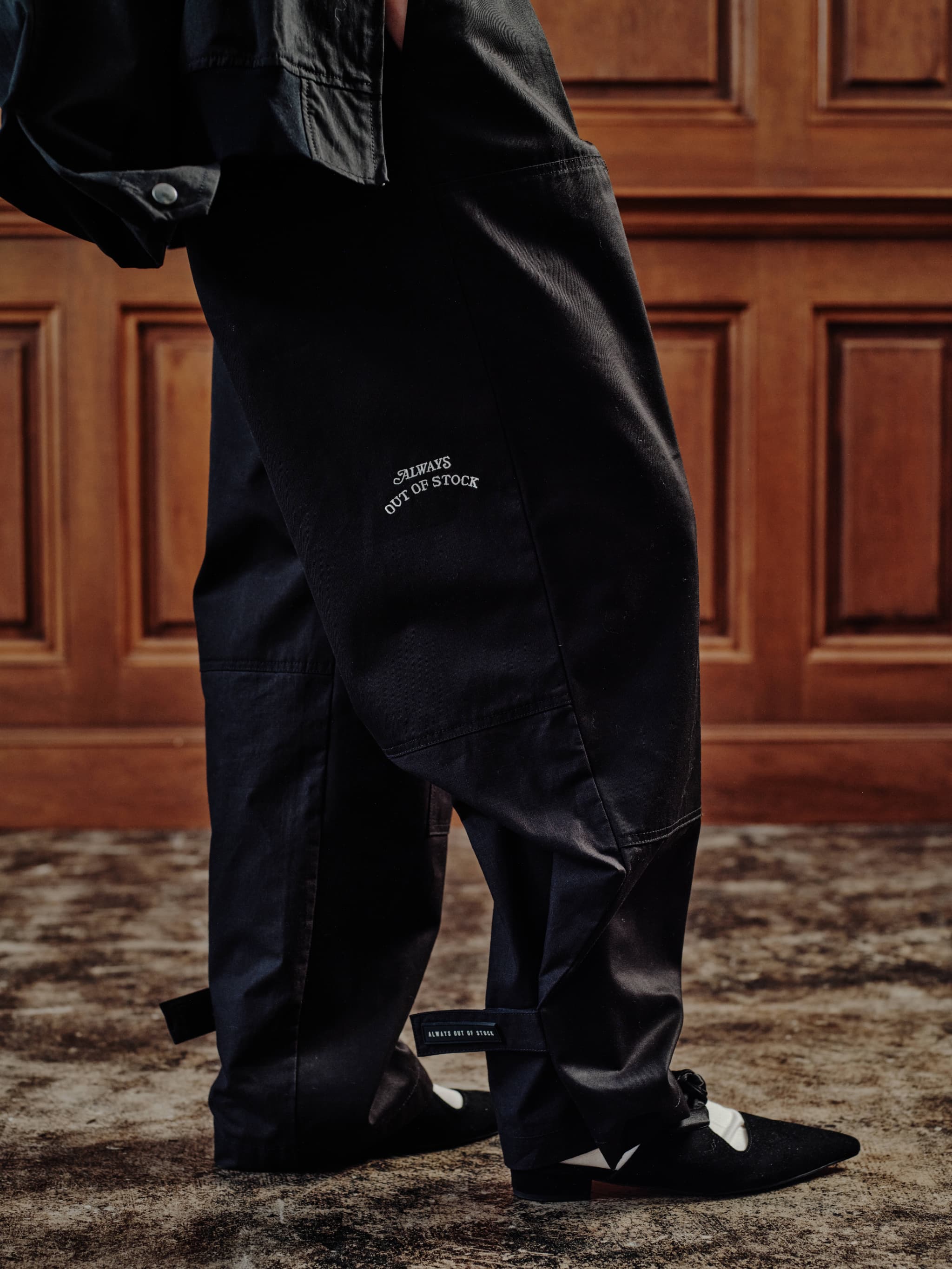 DOUBLE-KNEE TUCKED WORK PANTS - BLACK