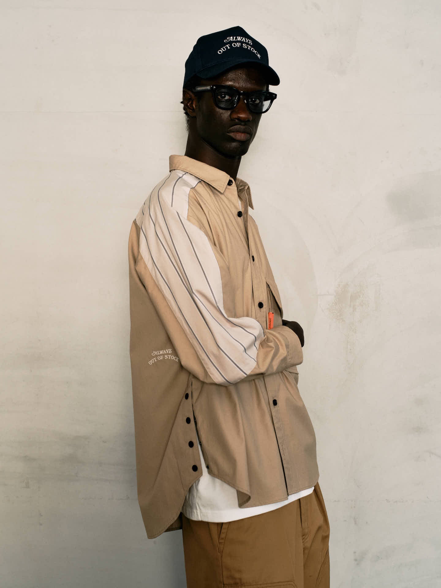 COMBINATION STRIPE L/S SHIRT-BEIGE