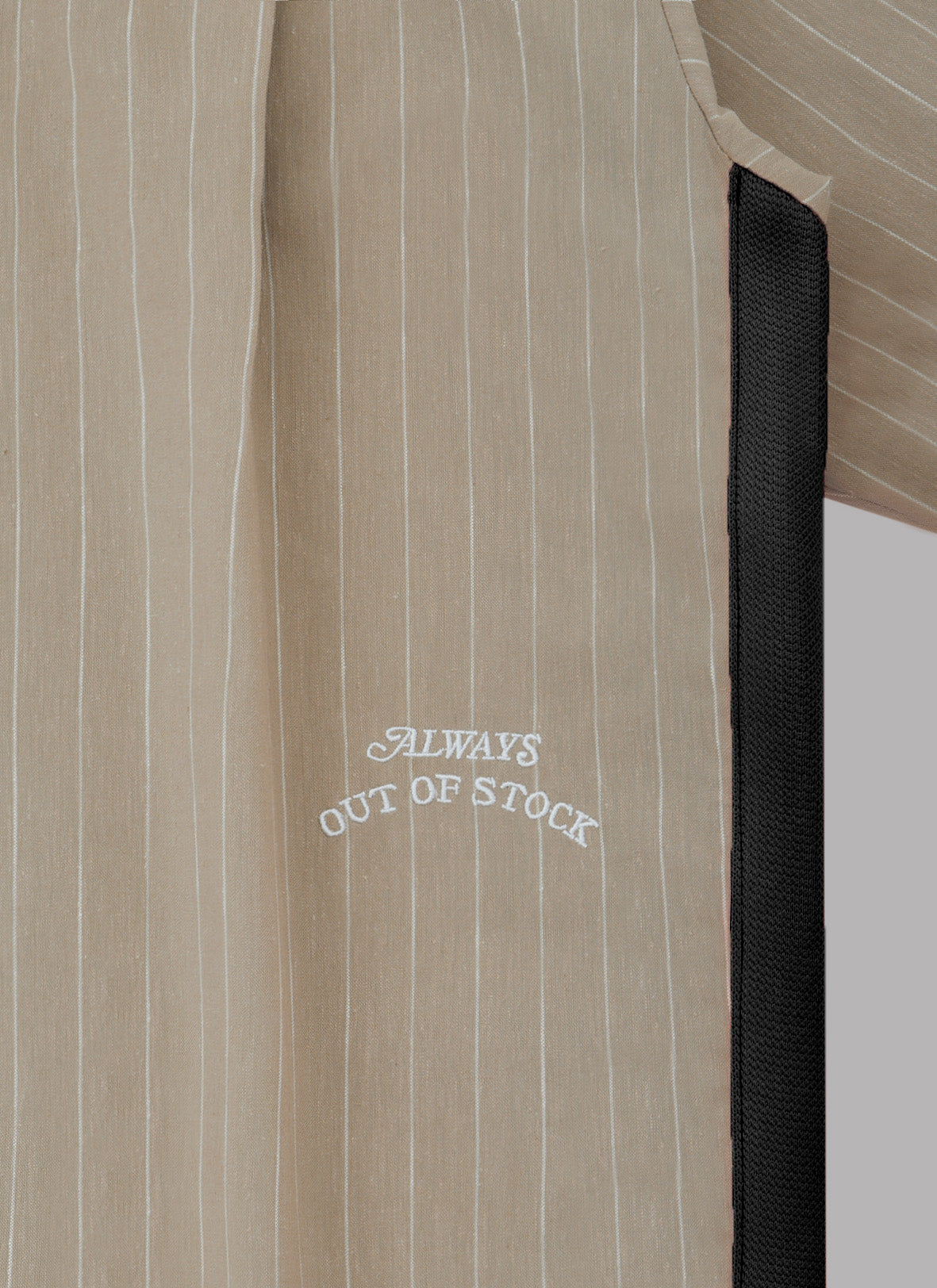 SIDE STRIPE OPEN COLLAR LINEN SHIRT-BEIGE